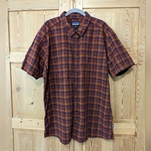 Patagonia Men's Hemp Button Up Shirt Sz XXL Orange Navy Blue